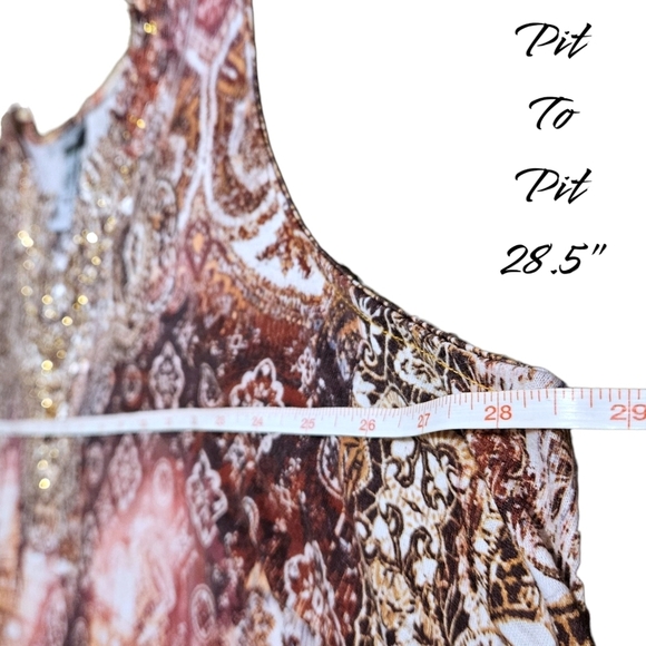Catherines 3X Sleeveless Embellished Top Boho Baroque Paisley Gold Rhinestone - Picture 9 of 11